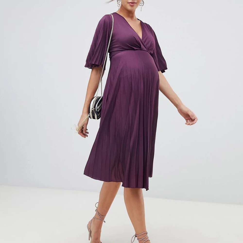 Asos Maternity Pleated Eggplant Dress